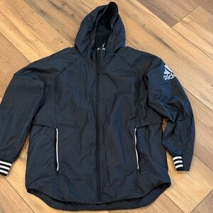 Adidas Men's Mesh Lined Hooded Windbreaker Jacket Size XL Black Vented